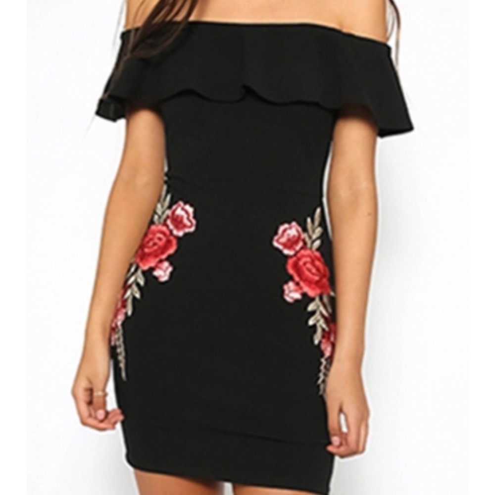 Black off the shoulder mini dress